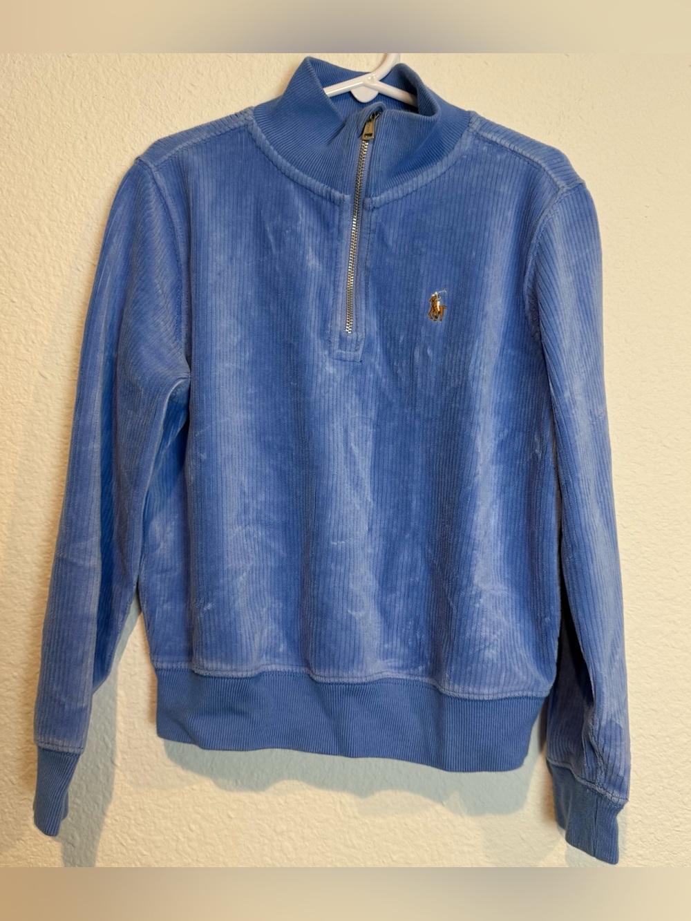 POLO Ralph Lauren Corduroy 1/4 Zip Sweater Girls 6X Velour Kids Periwinkle Blue